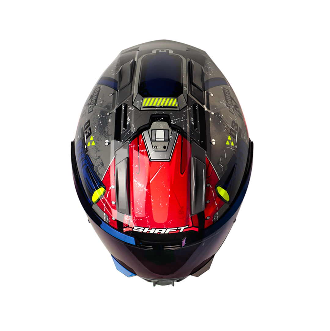 CASCO SHAFT SH-595 OMEGA GRIS ROJO VISOR IRIDIUM AZUL