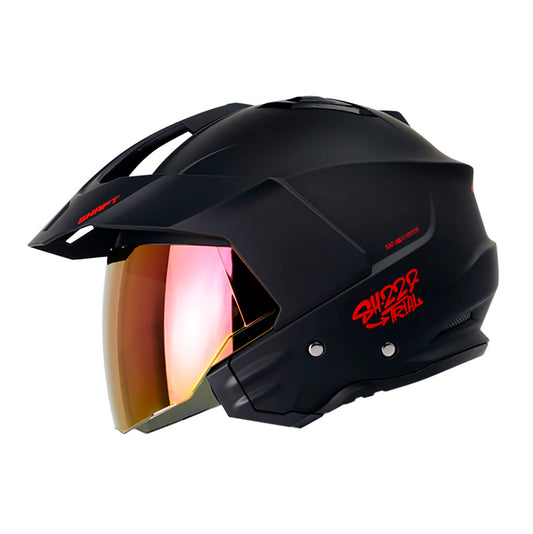 CASCO SHAFT SH-227 TRIAL SOLID MATE NEGRO ROJO VISOR IRIDIUM