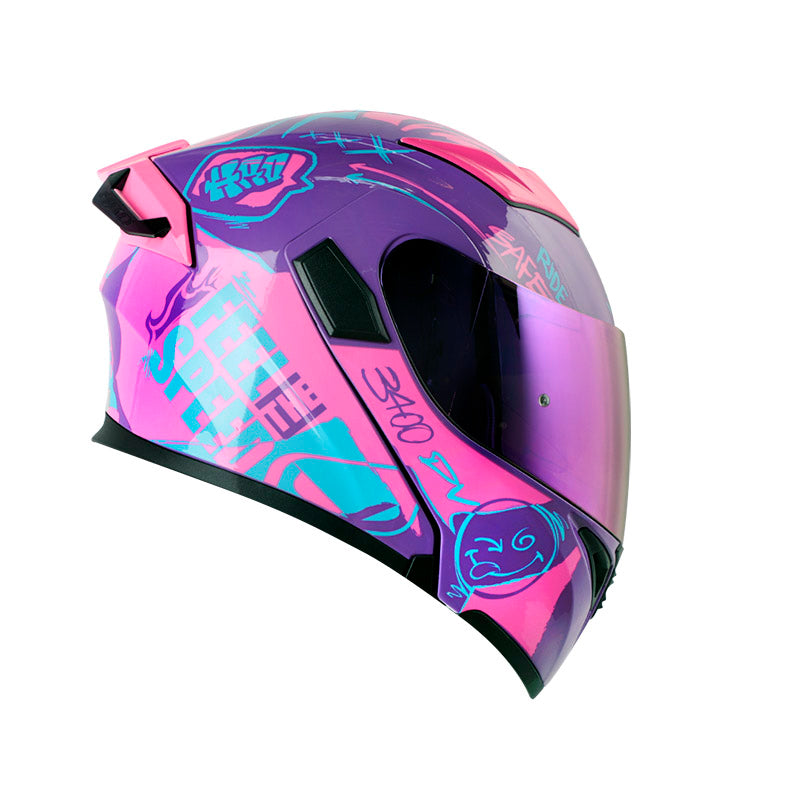CASCO HRO HRO-3400DV RAZOR MORADO FUCSIA VISOR IRIDIUM