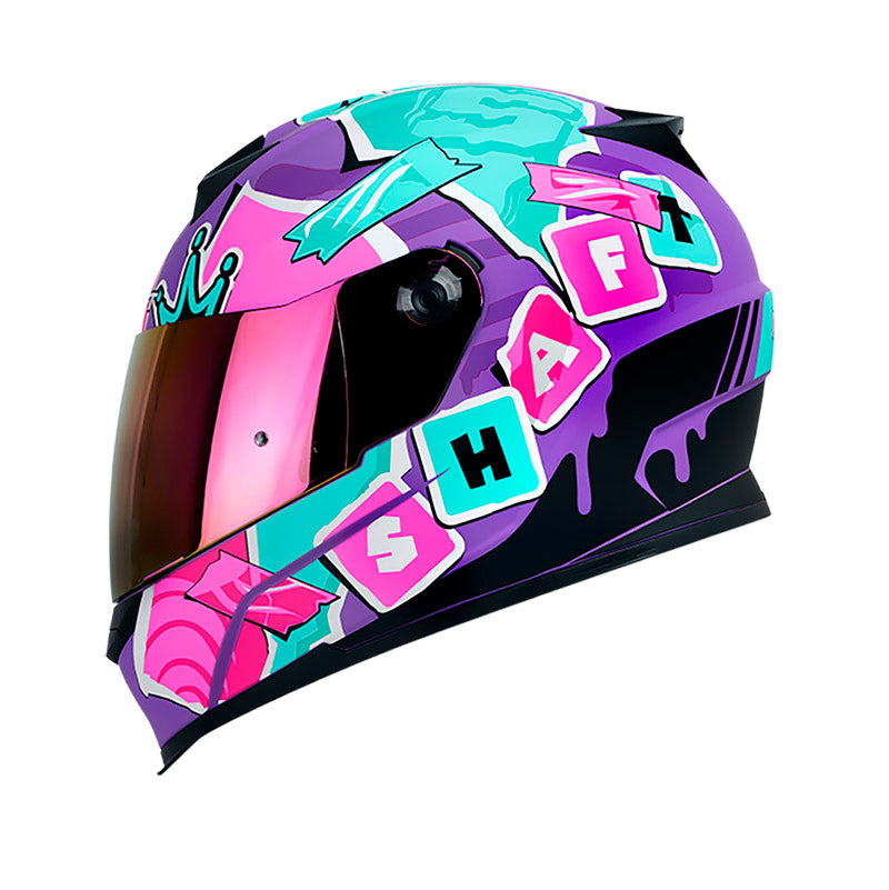 CASCO SHAFT SH-502 PRINT MATE MORADO TURQUESA VISOR IRIDIUM
