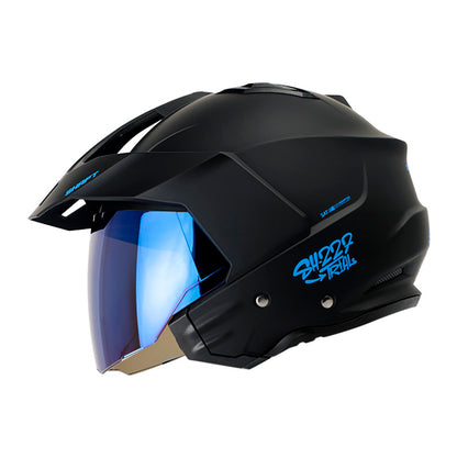 CASCO SHAFT SH-227 TRIAL SOLID MATE NEGRO AZUL VISOR IRIDIUM