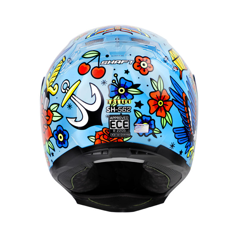 CASCO SHAFT SH-562 TATTOO AZUL NARANJA NEON