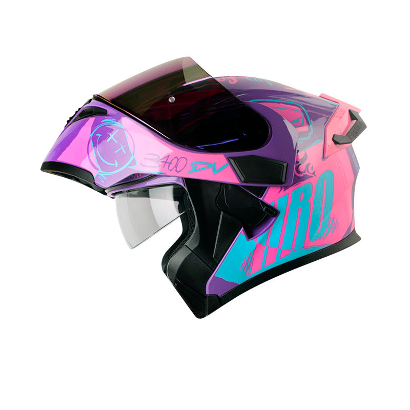 CASCO HRO HRO-3400DV RAZOR MORADO FUCSIA VISOR IRIDIUM