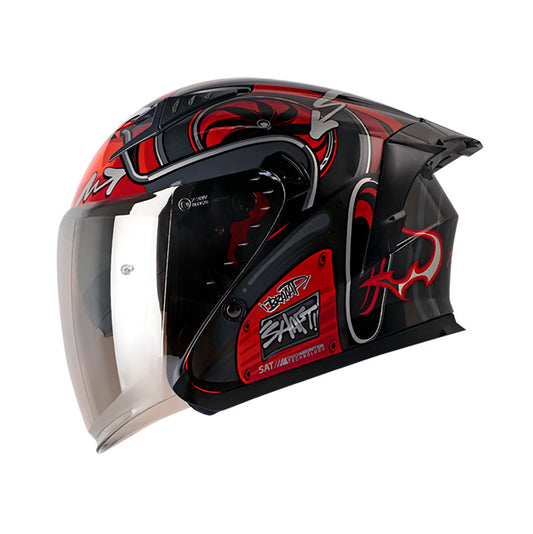 CASCO SHAFT SH-226SP TURBO GRIS OSCURO ROJO VISOR PLATA