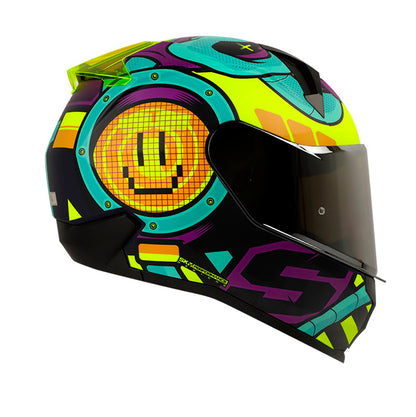 CASCO SHAFT SH-560 ASTRO SKULL MORADO TURQUESA VISOR PLATA