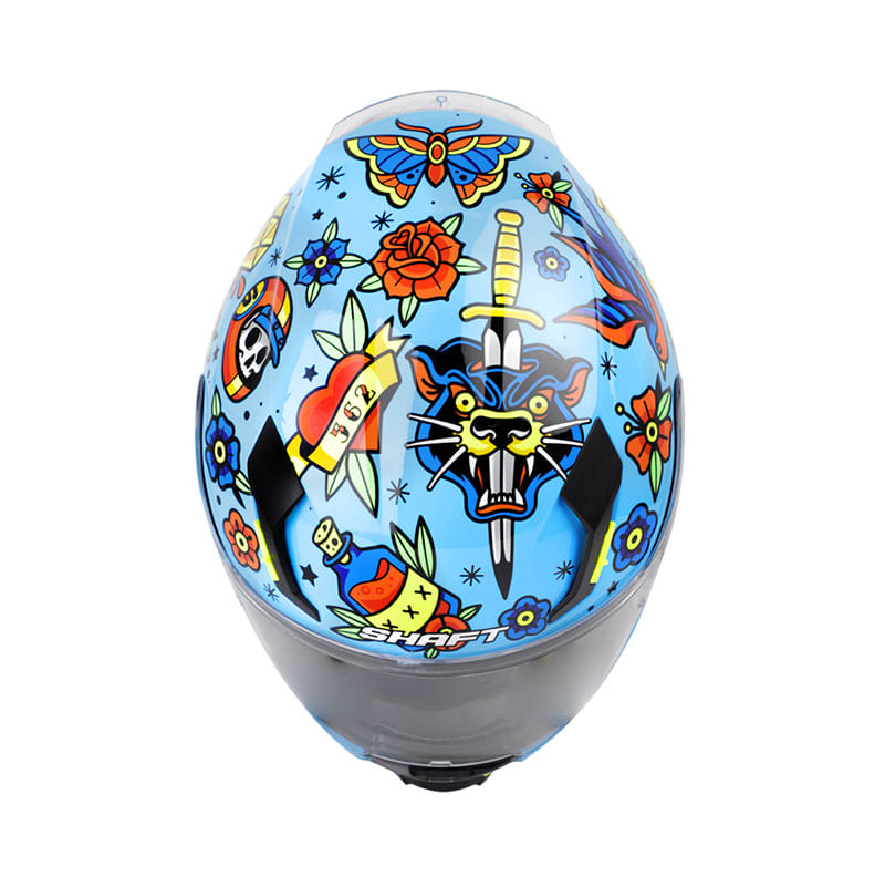 CASCO SHAFT SH-562 TATTOO AZUL NARANJA NEON