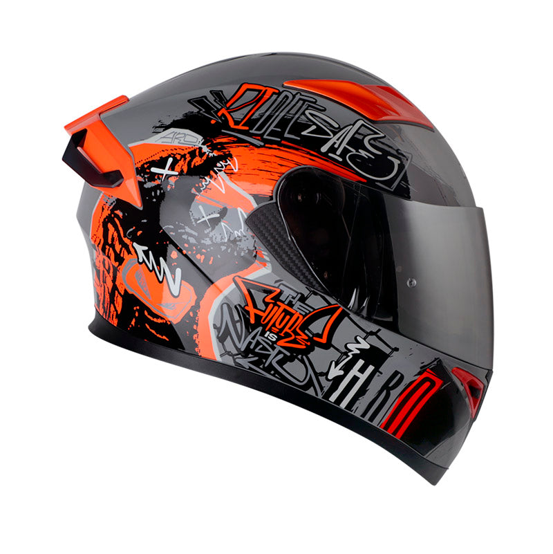 CASCO HRO HRO-514DV GRUNGE GRIS NARANJA NEON VISOR PLATA