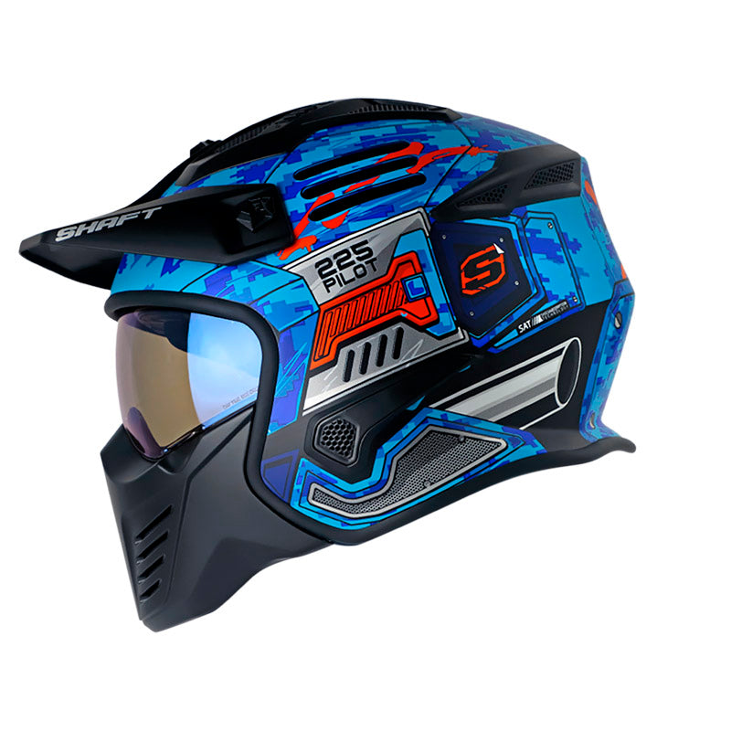 CASCO SHAFT SH-225 PILOT TOP MATE AZUL NARANJA NEON HUMO