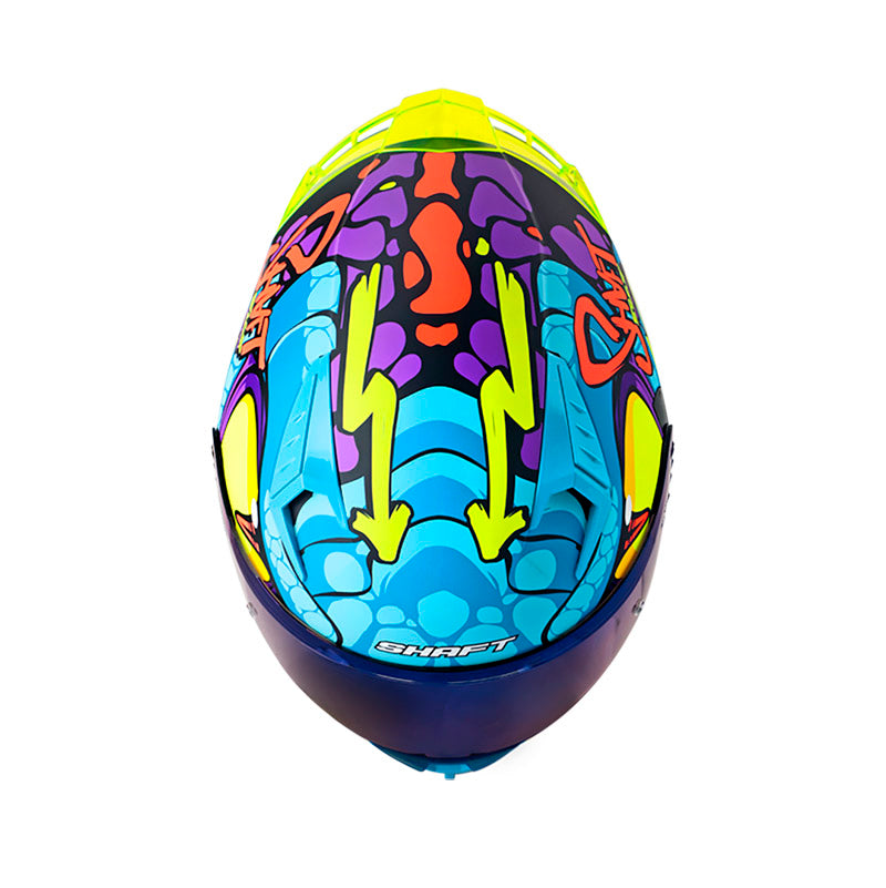 CASCO SHAFT SH-526SP DANO MATE NEGRO AZUL VISOR IRIDIUM AZUL