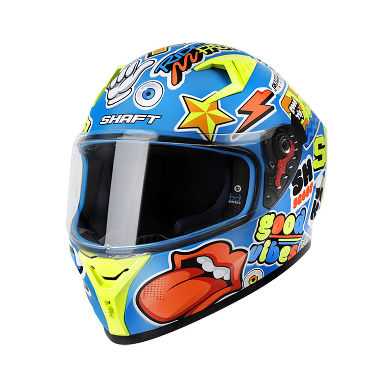 CASCO SHAFT SH-526SP STICKERS AZUL METALIZADO AMARILLO NEON