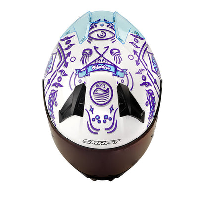 CASCO SHAFT SH-560 MARINE BLANCO AZUL VISOR IRIDIUM MORADO