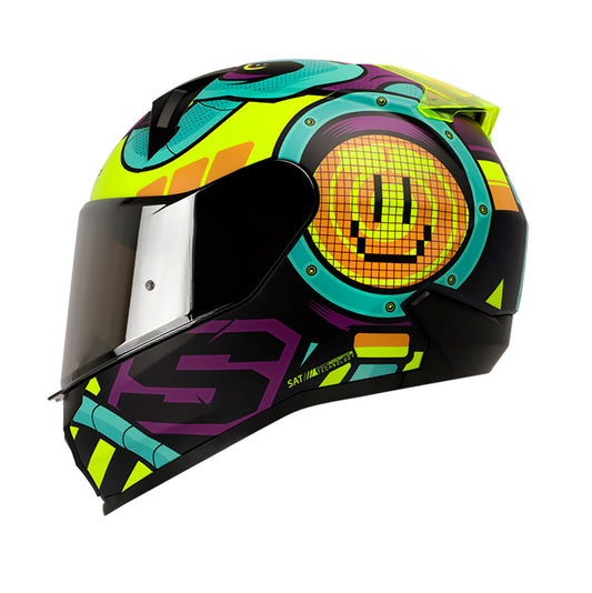 CASCO SHAFT SH-560 ASTRO SKULL MORADO TURQUESA VISOR PLATA