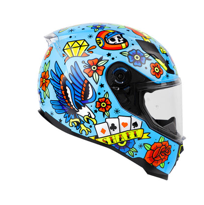 CASCO SHAFT SH-562 TATTOO AZUL NARANJA NEON