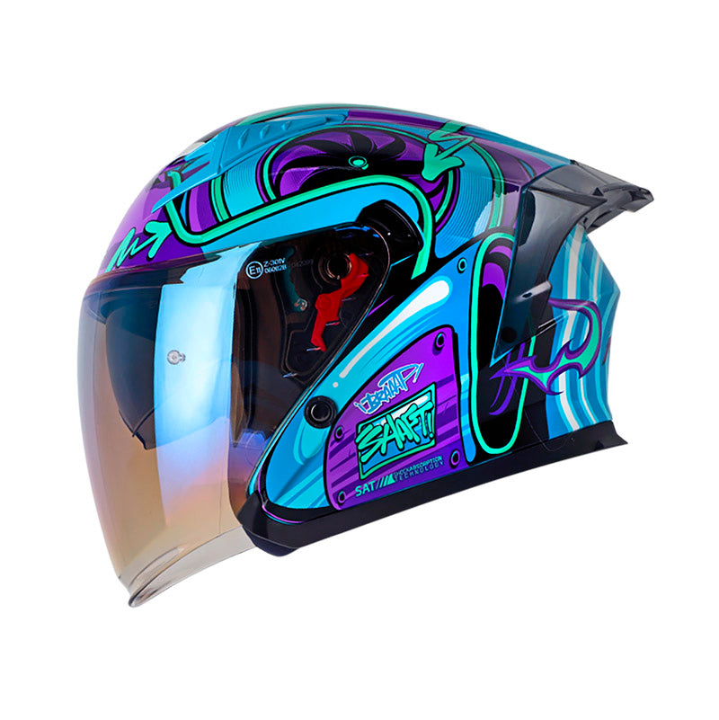 CASCO SHAFT SH-226SP TURBO AZUL CLARO MORADO VISOR IRIDIUM