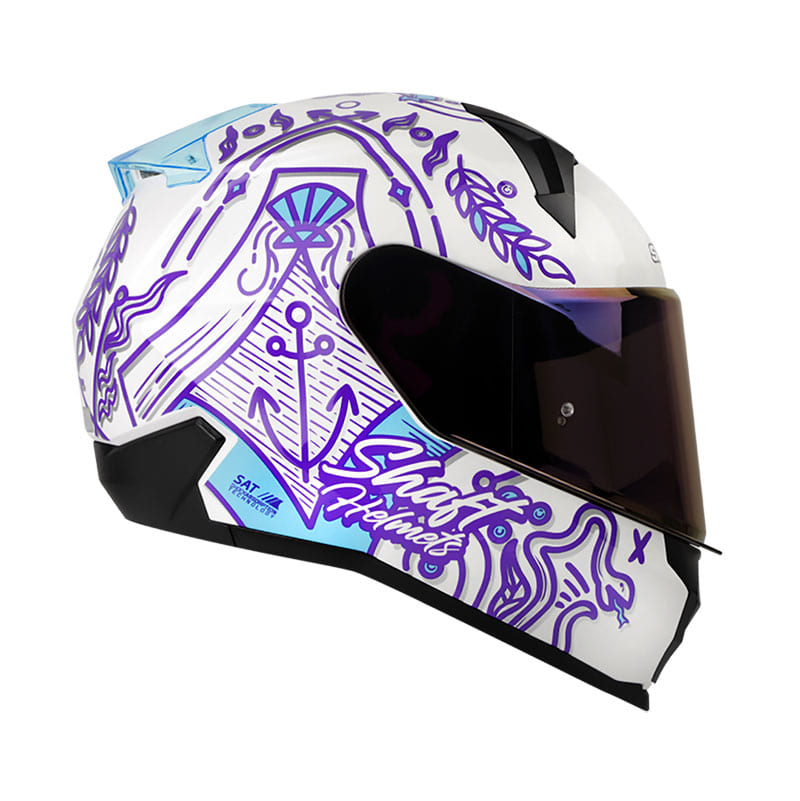 CASCO SHAFT SH-560 MARINE BLANCO AZUL VISOR IRIDIUM MORADO