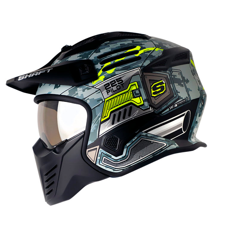 CASCO SHAFT SH-225 PILOT TOP MATE GRIS AMARILLO VISOR HUMO
