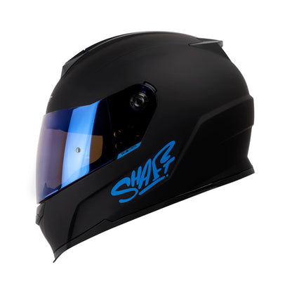 CASCO SHAFT SH-502 SOLID MATE NEGRO AZUL VISOR IRIDIUM AZUL