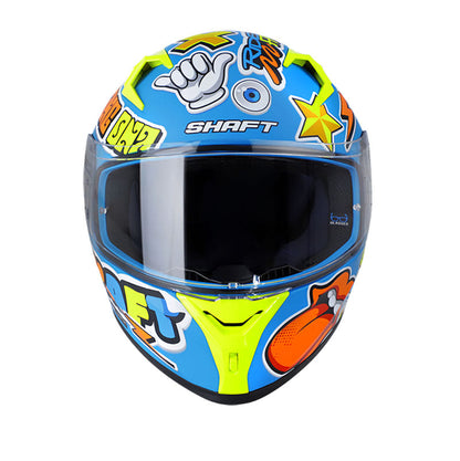 CASCO SHAFT SH-526SP STICKERS AZUL METALIZADO AMARILLO NEON