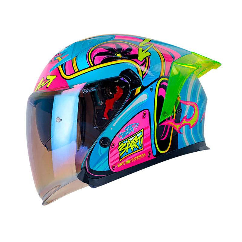 CASCO SHAFT SH-226SP TURBO AZUL CLARO FUCSIA NEON IRIDIUM