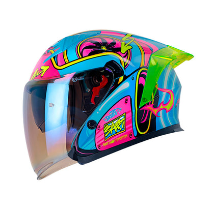 CASCO SHAFT SH-226SP TURBO AZUL CLARO FUCSIA NEON IRIDIUM