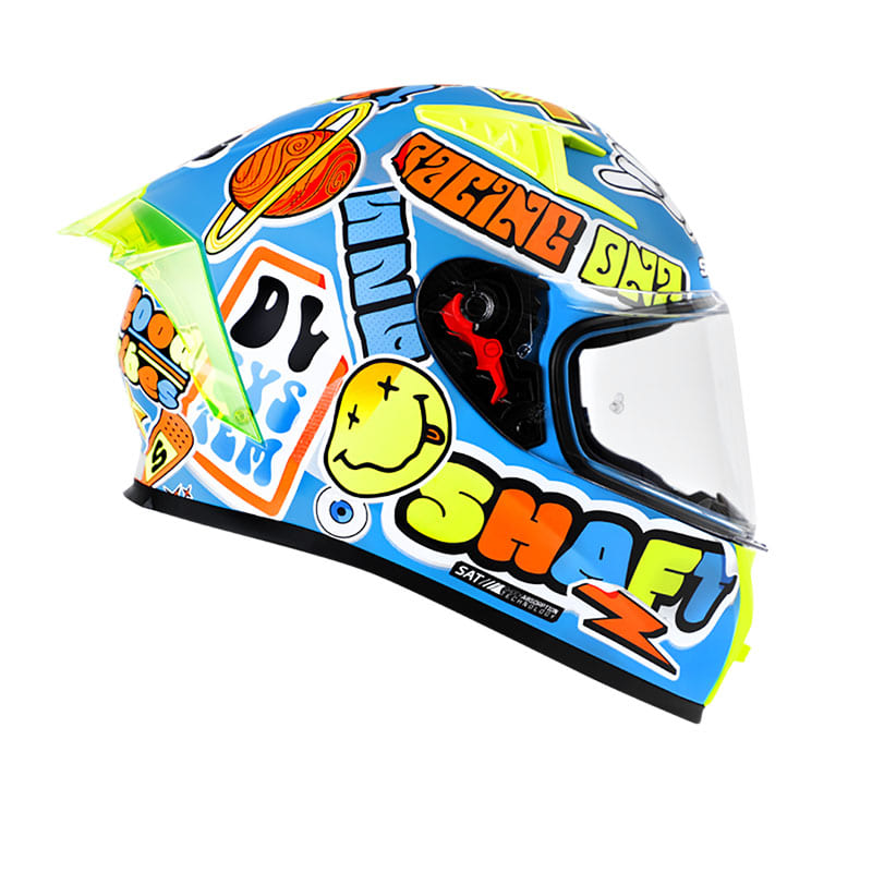 CASCO SHAFT SH-526SP STICKERS AZUL METALIZADO AMARILLO NEON
