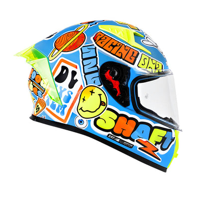 CASCO SHAFT SH-526SP STICKERS AZUL METALIZADO AMARILLO NEON