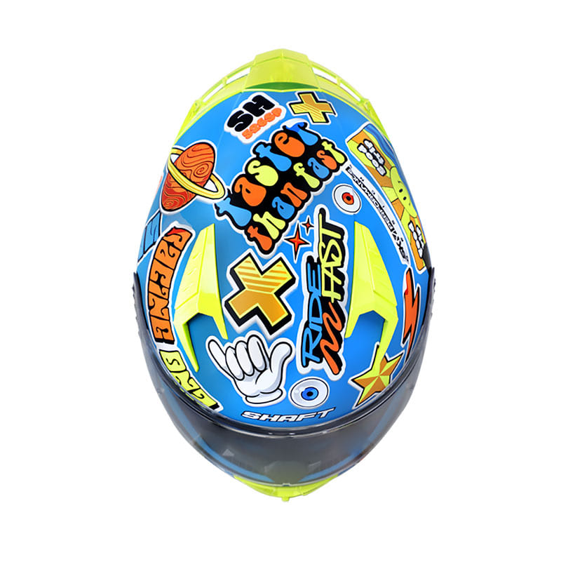 CASCO SHAFT SH-526SP STICKERS AZUL METALIZADO AMARILLO NEON