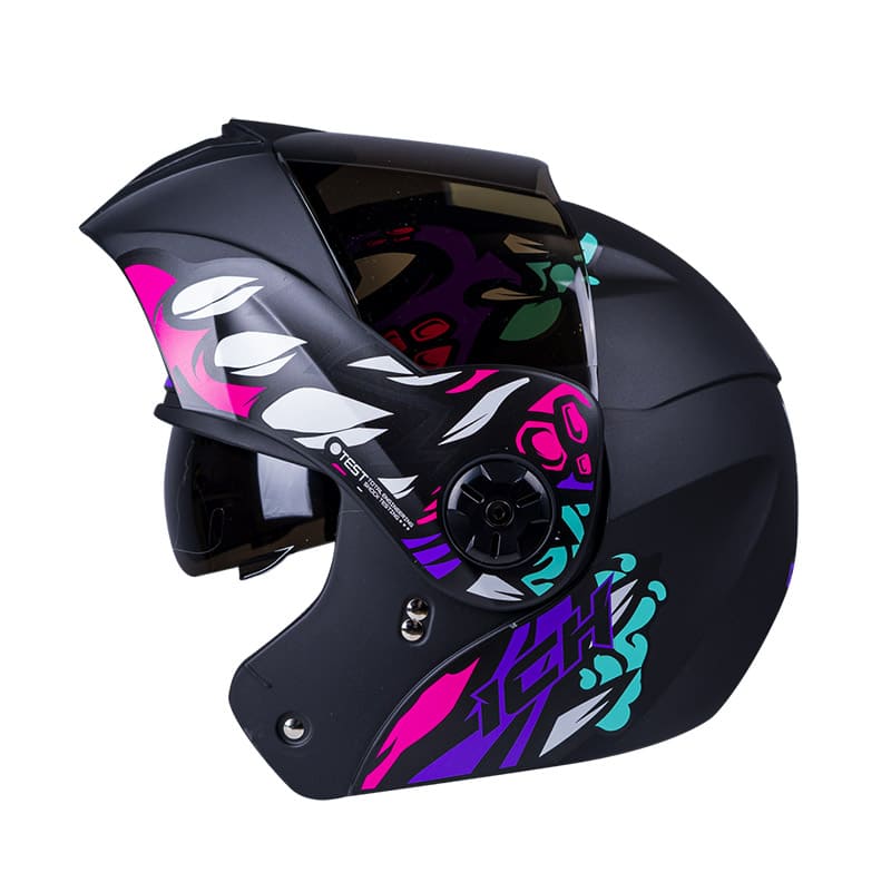 CASCO ICH ICH-3110DV GUINZ MATE NEGRO MORADO NEON VISOR HUMO