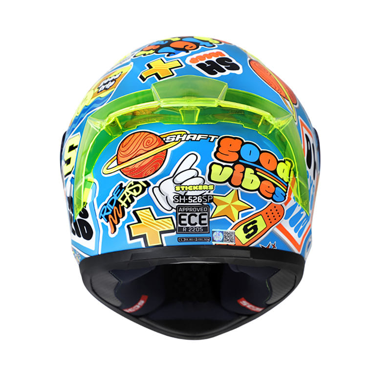 CASCO SHAFT SH-526SP STICKERS AZUL METALIZADO AMARILLO NEON