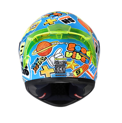 CASCO SHAFT SH-526SP STICKERS AZUL METALIZADO AMARILLO NEON