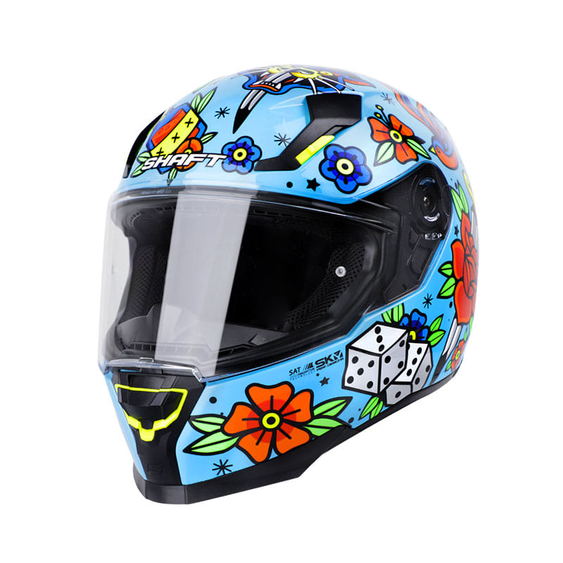 CASCO SHAFT SH-562 TATTOO AZUL NARANJA NEON