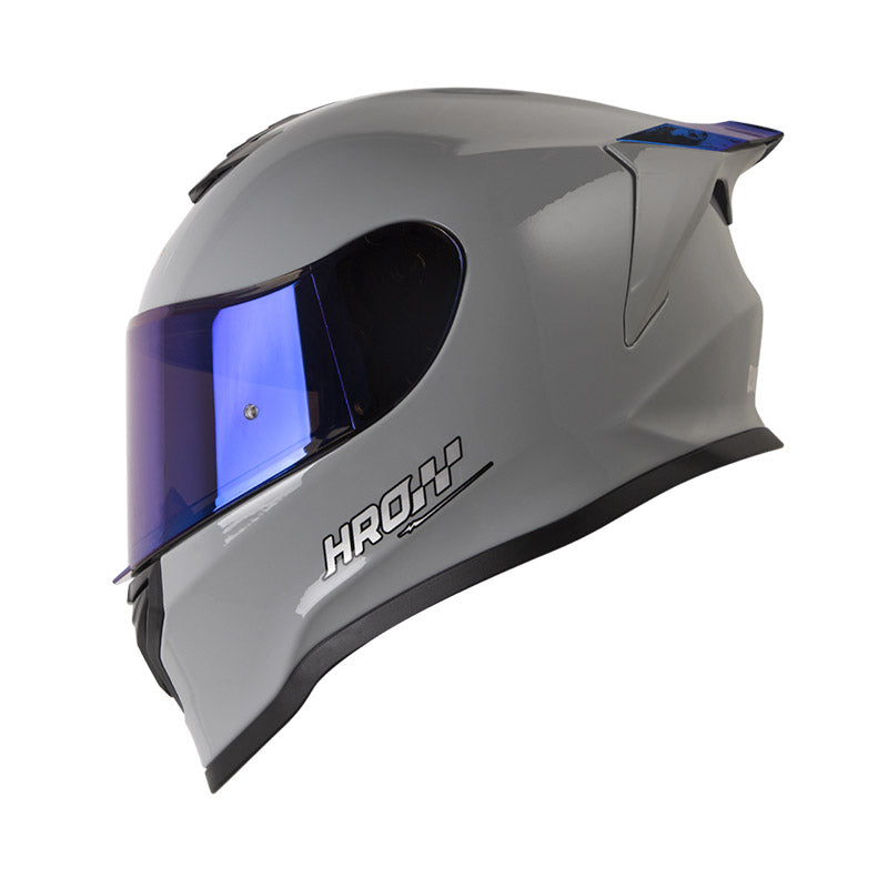CASCO HRO HRO-506SP SOLID GRIS PLATA VISOR IRIDIUM AZUL