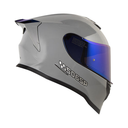 CASCO HRO HRO-506SP SOLID GRIS PLATA VISOR IRIDIUM AZUL