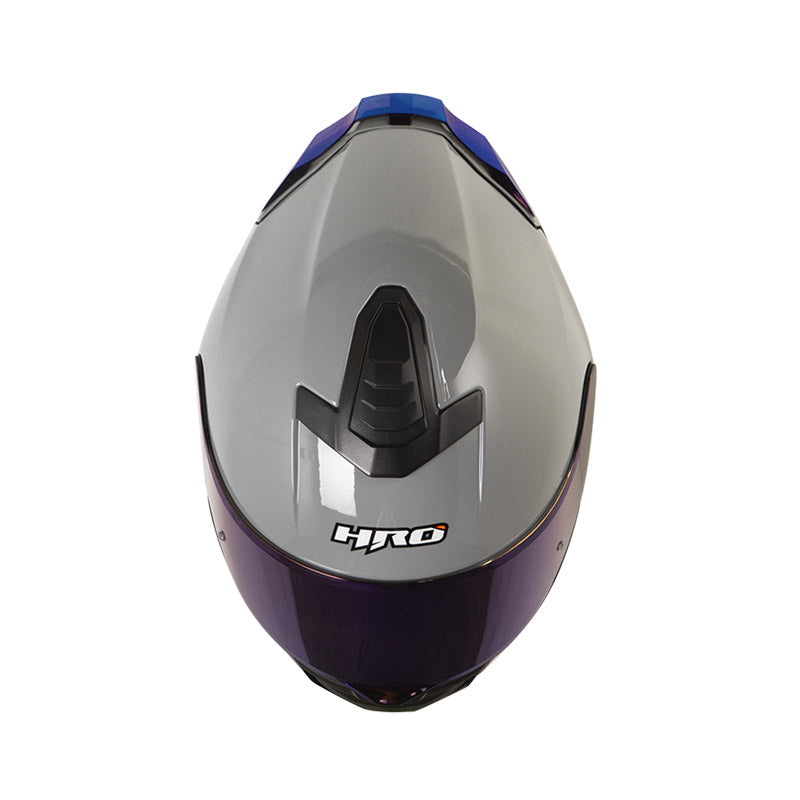 CASCO HRO HRO-506SP SOLID GRIS PLATA VISOR IRIDIUM AZUL