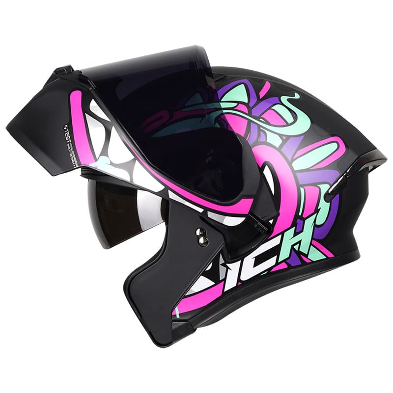 CASCO ICH ICH-3120DV OHAN MATE NEGRO FUCSIA NEON VISOR HUMO