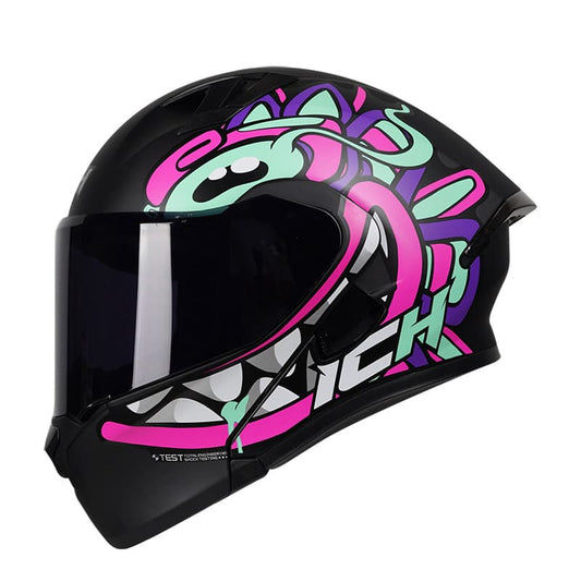 CASCO ICH ICH-3120DV OHAN MATE NEGRO FUCSIA NEON VISOR HUMO