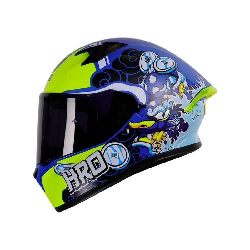 CASCO HRO HRO-523DV HOKU SAI AZUL AMARILLO NEON VISOR HUMO