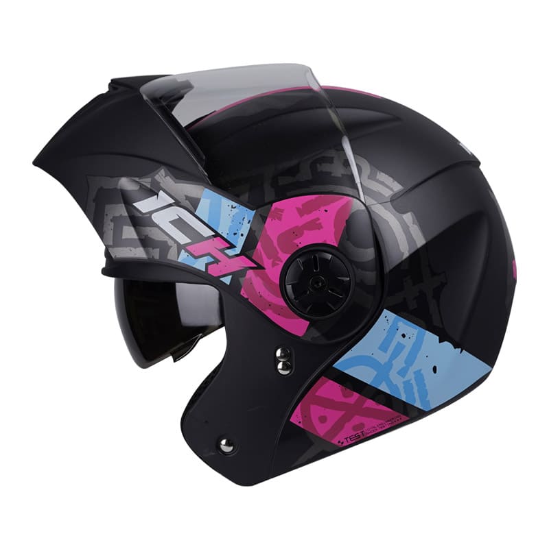 CASCO ICH ICH-3110DV RUNAS MATE NEGRO FUCSIA NEON VISOR HUMO