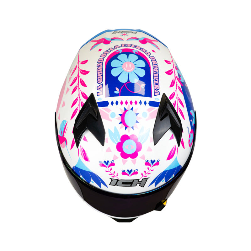 CASCO ICH-503SP MADE IN MEDELLIN BLANCO AZUL VISOR AZUL