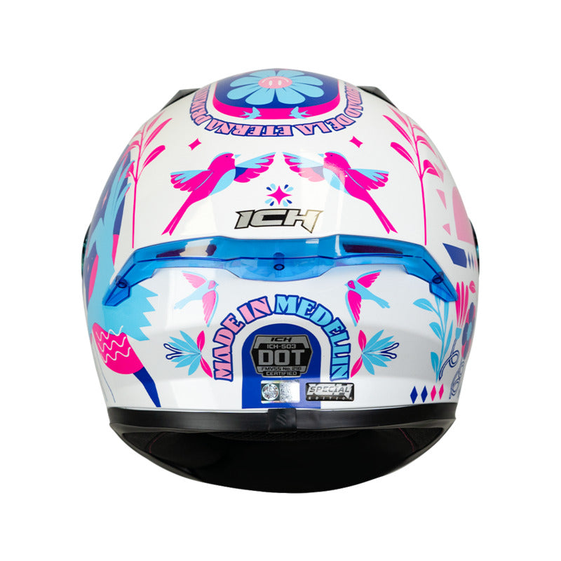 CASCO ICH-503SP MADE IN MEDELLIN BLANCO AZUL VISOR AZUL
