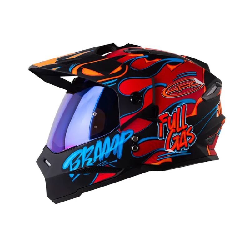 CASCO HRO HRO-MX330DV STAY WILD MATE ROJO AZUL VISOR IRIDIUM