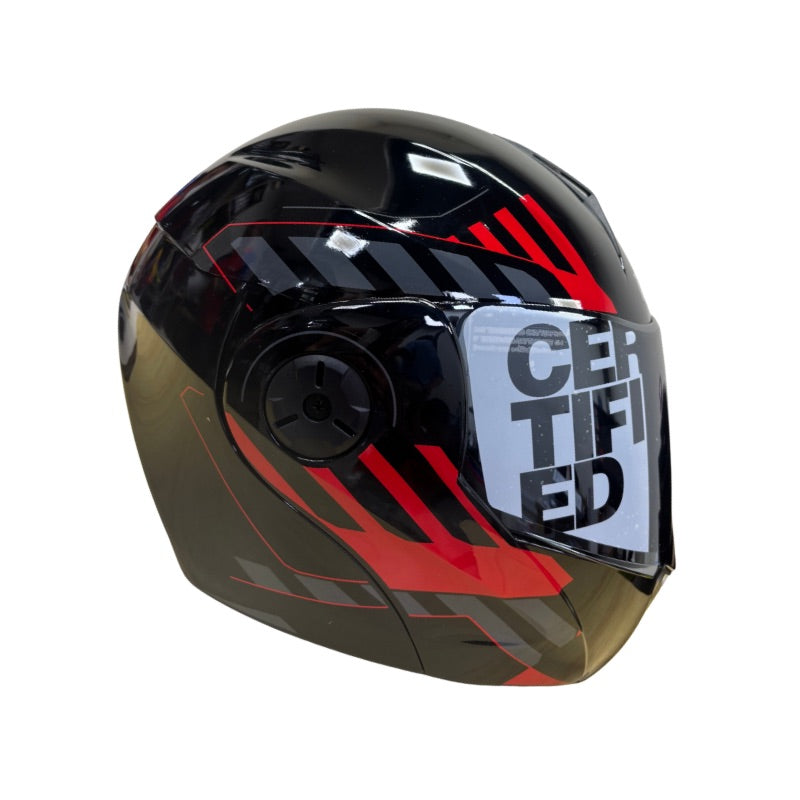CASCO ICH-3110DV CICU NEGRO ROJO VISOR PLATA