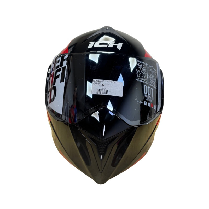 CASCO ICH-3110DV CICU NEGRO ROJO VISOR PLATA
