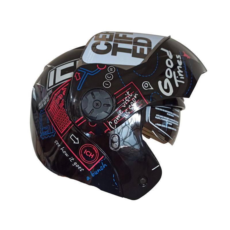 CASCO ICH-3110DV WHERE TO NEXT NEGRO ROJO VISOR PLATA