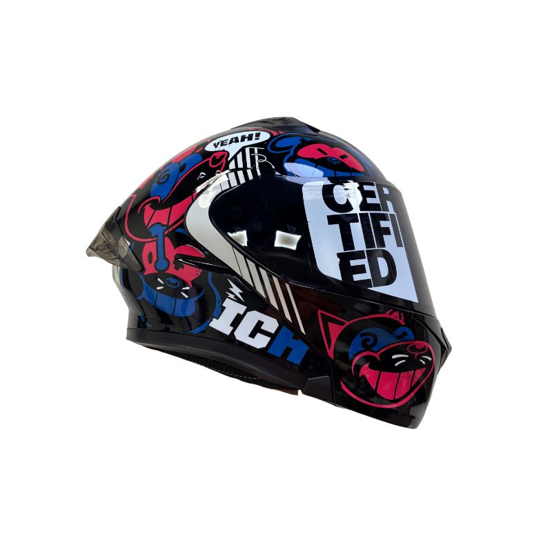 CASCO ICH ICH-3120DV TURN ON NEGRO AZUL NAVI VISOR HUMO