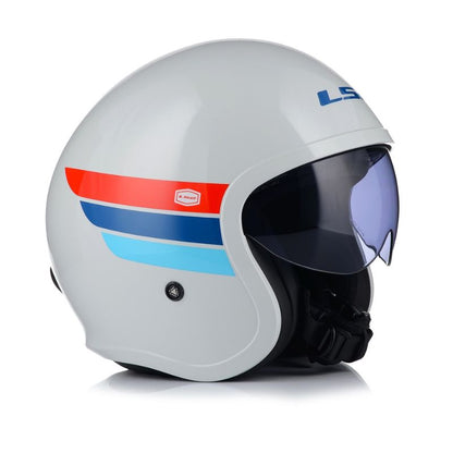 CASCO LS2 OF599 SPITFIRE II RETRO BLANCO AZUL VISOR HUMO