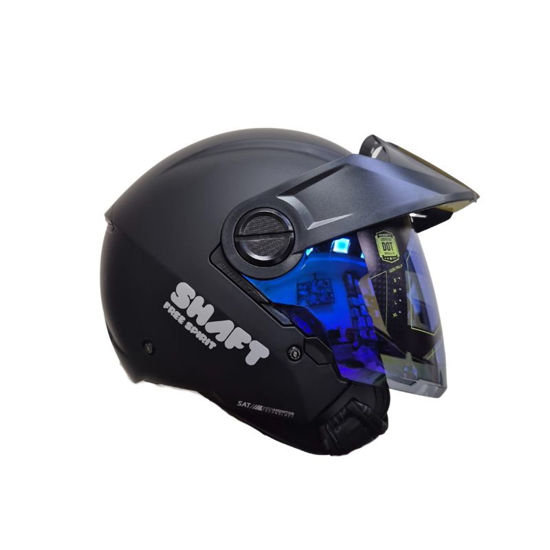 CASCO SHAFT SH-212 SOLID MATE NEGRO PLATA VISOR AZUL
