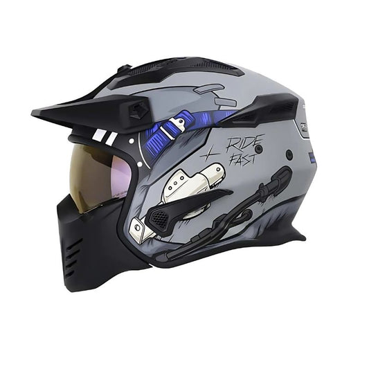 CASCO SHAFT SH-225 FIGHTER MATE GRIS AZUL NAVY VISOR IRIDIUM