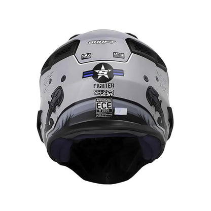 CASCO SHAFT SH-225 FIGHTER MATE GRIS AZUL NAVY VISOR IRIDIUM