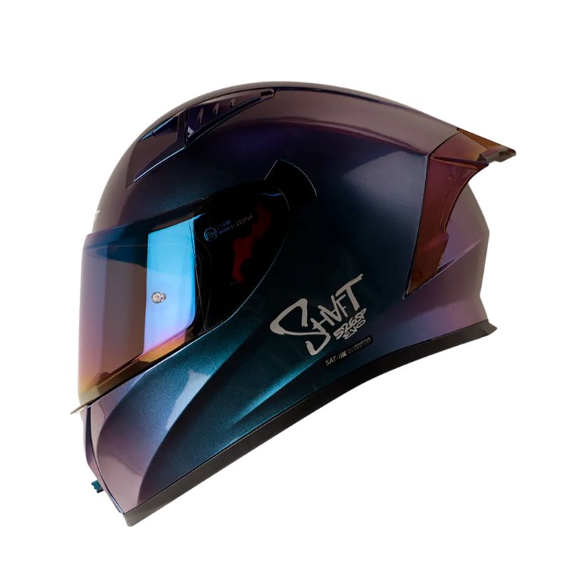 CASCO SHAFT SH-526SP SOLID CAMALEON PLATA VISOR IRIDIUM AZUL